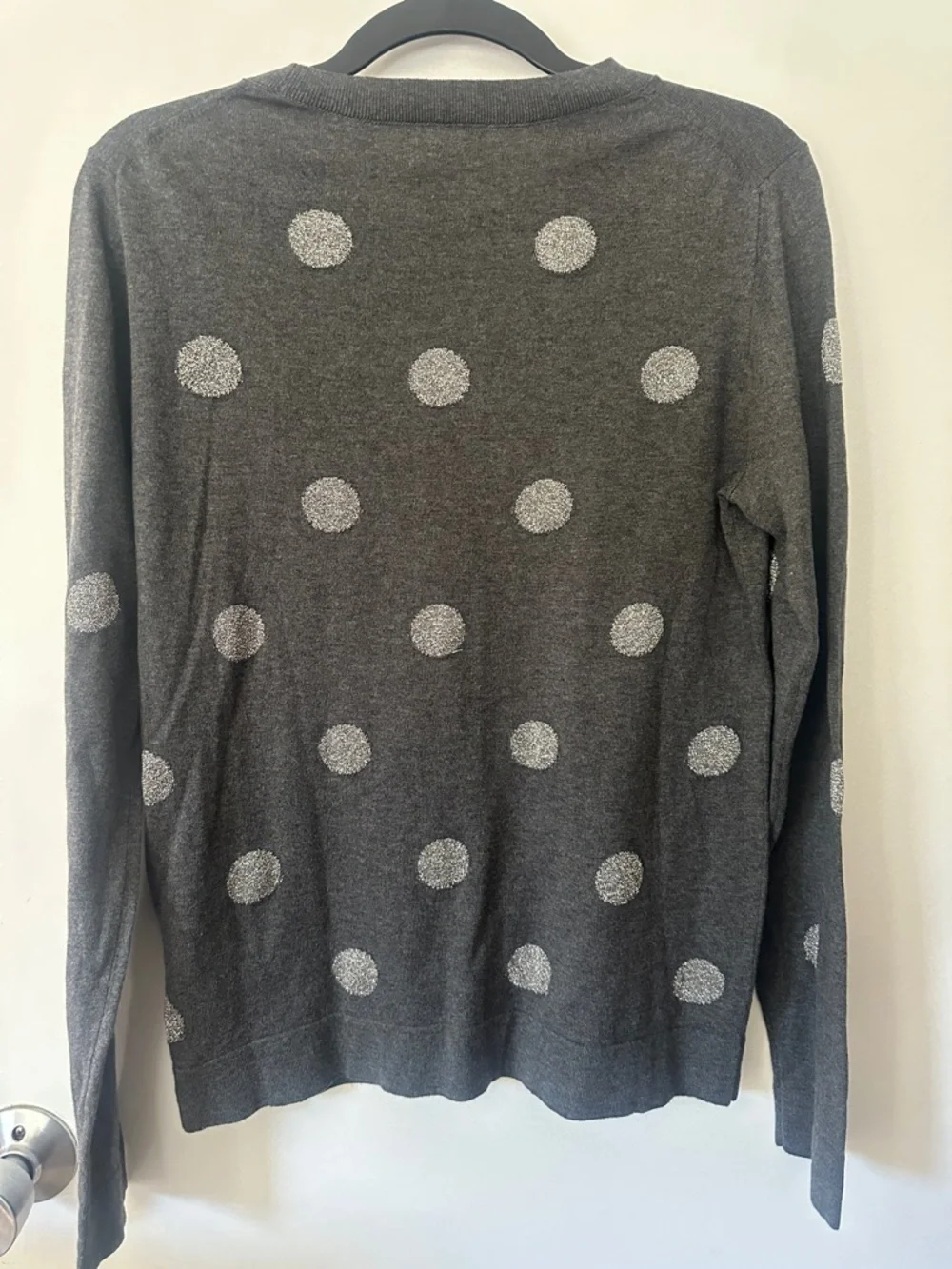 J. Crew Charcoal Crewneck Sweater with Silver Polka Dots